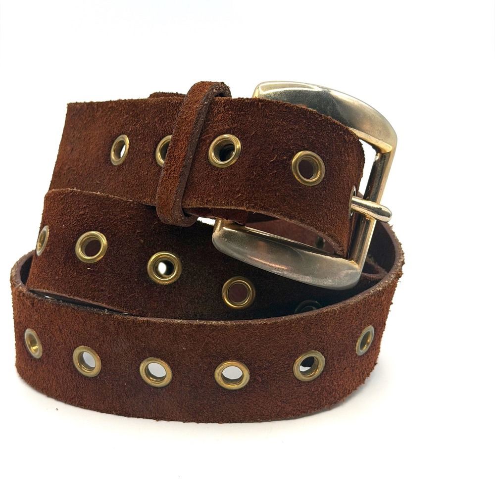 Vintage Grommet Suede Belt 40 Brown Western Retro Casual Rugged Unisex Festival